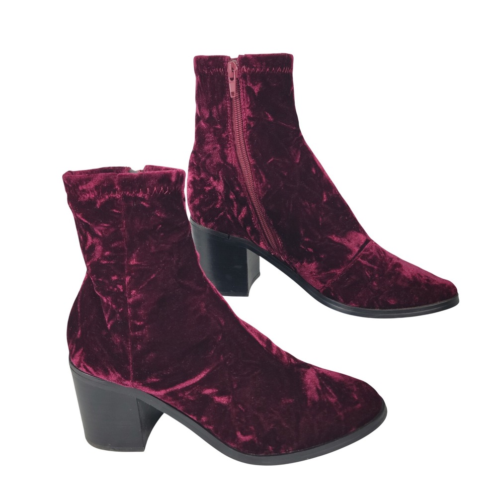 Steve Madden Pressly Boots 7.5 Burgundy Crushed Velvet Whimsigoth Fairy Grunge
